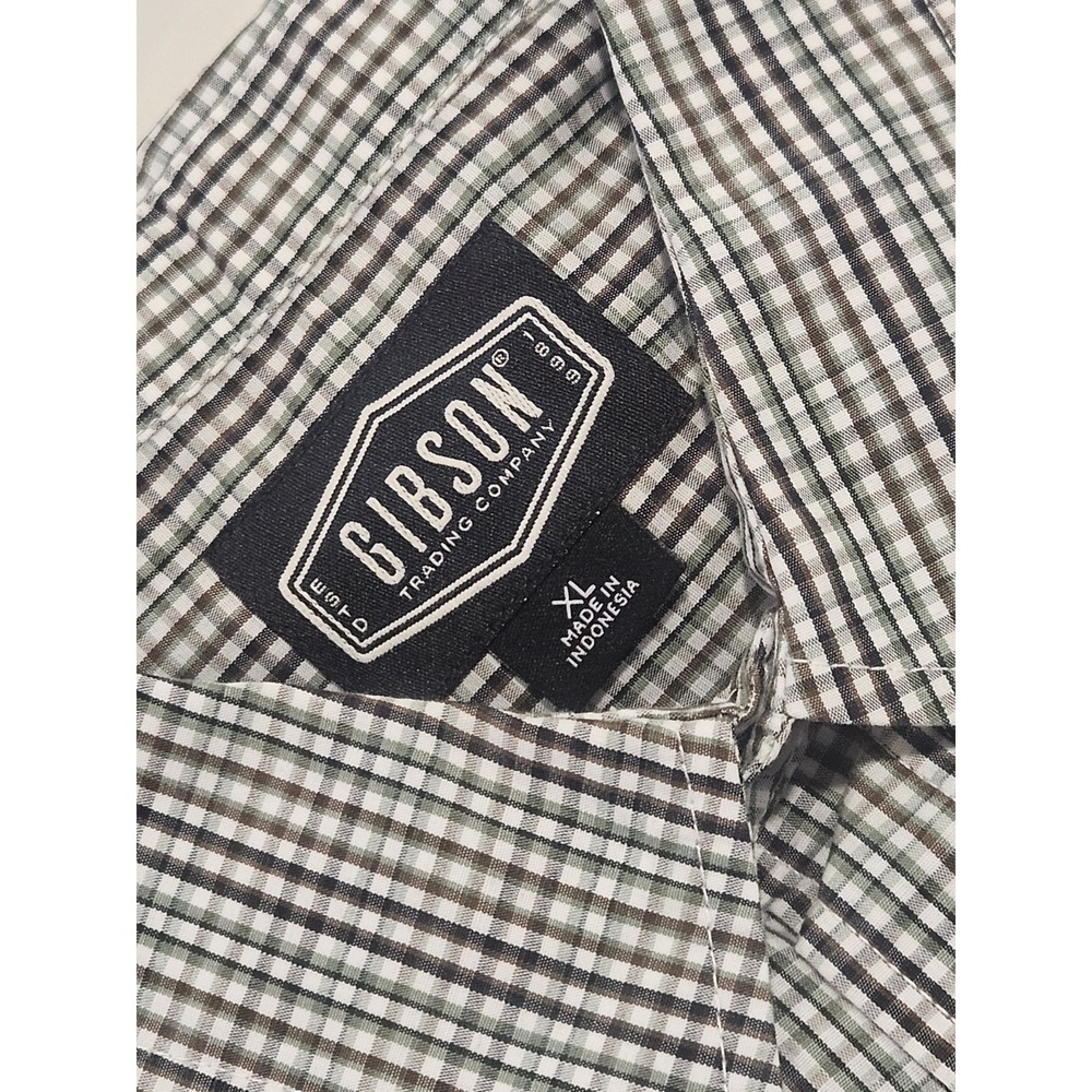 Gibson Trading Co Mens XL Short Sleeve Shirt Beige/Brown/Gray Plaid Chest Pocket